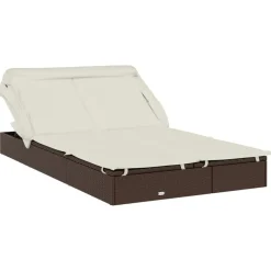vidaXL Ligbed 2-persoons met dak 213x118x97 cm poly rattan bruin