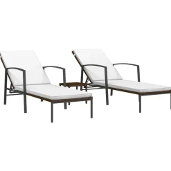 vidaXL Ligbedden 2 st met tafel poly rattan bruin