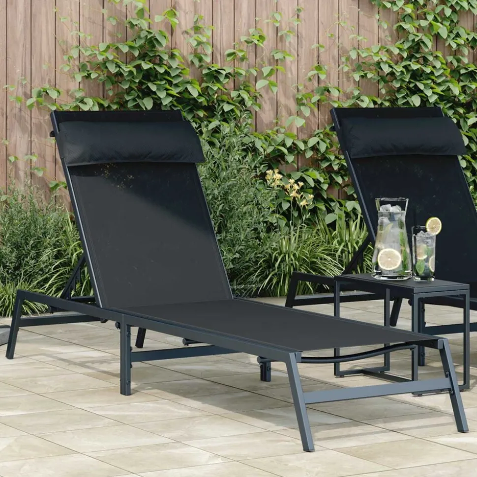vidaXL Ligstoel 1-persoon Zwart en Anthraciet 197 x 54 x 86 cm Staal