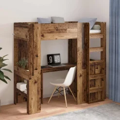 vidaXL Loft Bedframe met Bureau Oudhout 75 x 190 cm Bewerkt hout