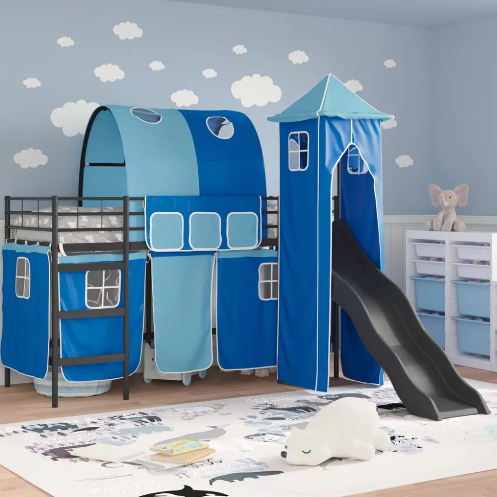 vidaXL Loftbed voor Kids Zwart en Blauw 75 x 190 cm Metaal