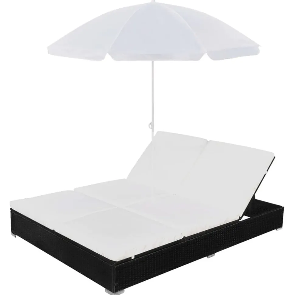 vidaXL Loungebed met parasol poly rattan zwart
