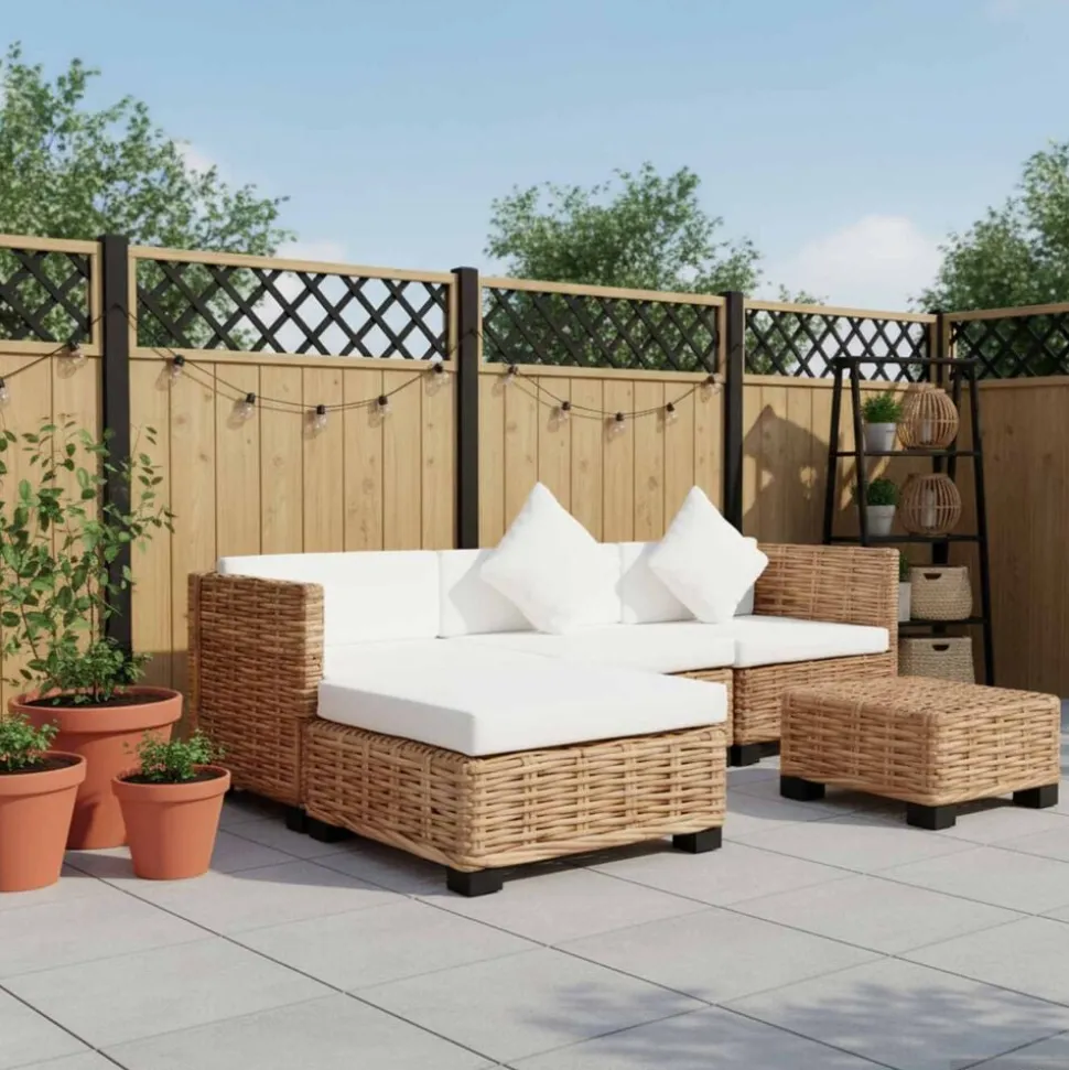 vidaXL Loungeset natuurlijk rattan 14-delig