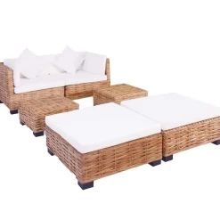 vidaXL Loungeset natuurlijk rattan 16-delig