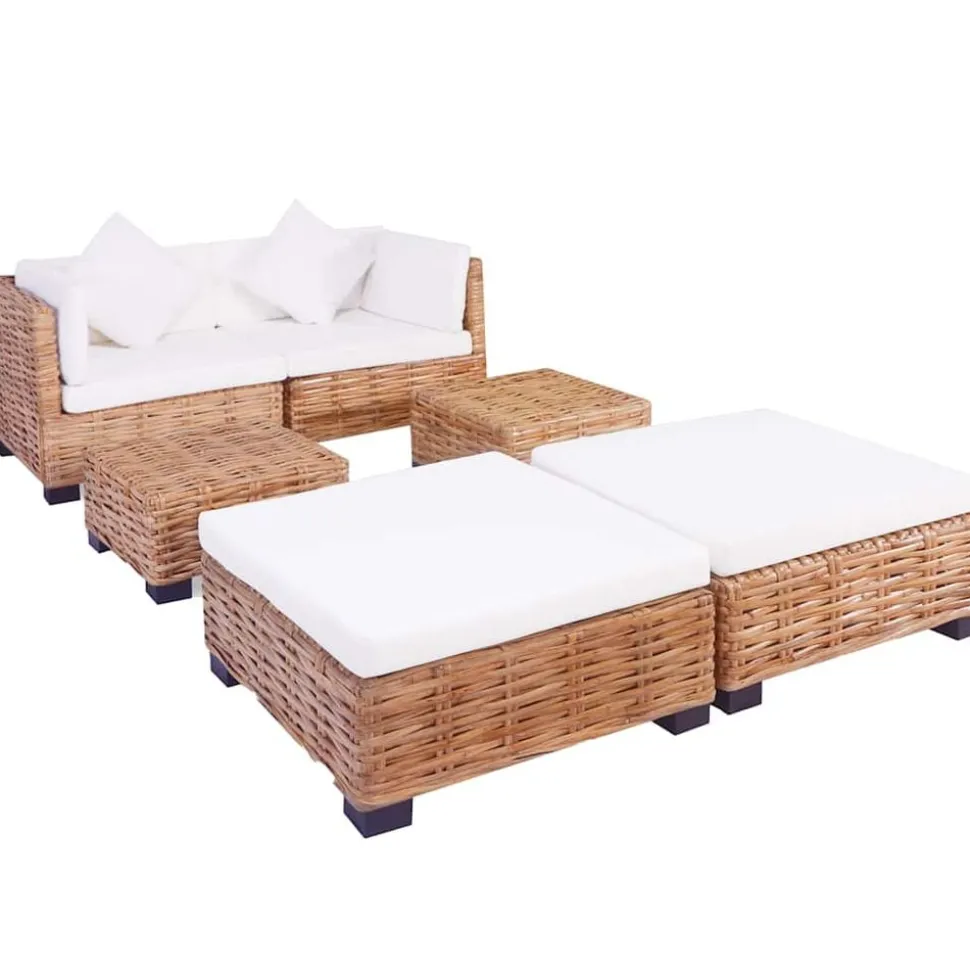 vidaXL Loungeset natuurlijk rattan 16-delig