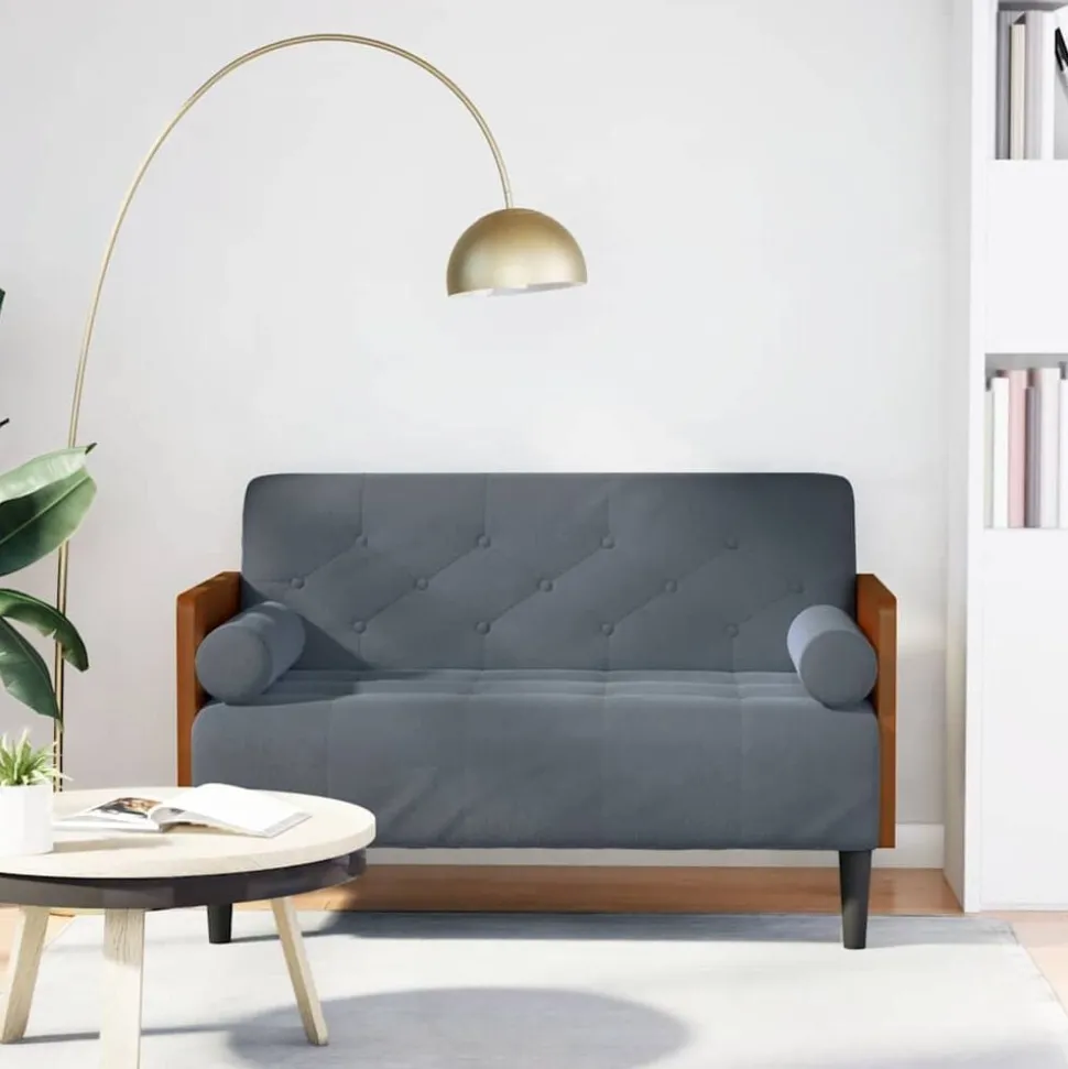 vidaXL Loveseat bank met bolsters donkergrijs 110 cm fluweel