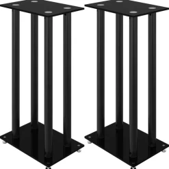 vidaXL Luidsprekerstandaards 2 st 4 pijlers gehard glas zwart