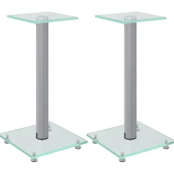 vidaXL Luidsprekerstandaards 2 st 1 pijler gehard glas zilverkleurig