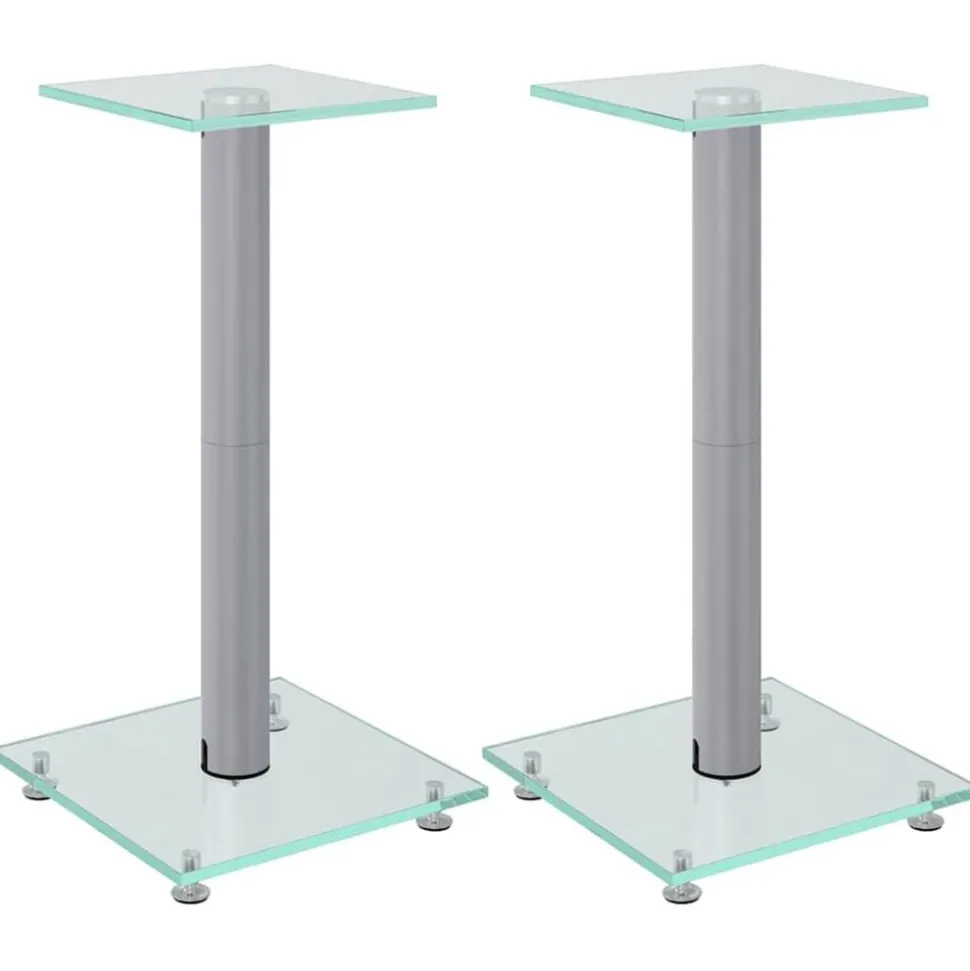 vidaXL Luidsprekerstandaards 2 st 1 pijler gehard glas zilverkleurig