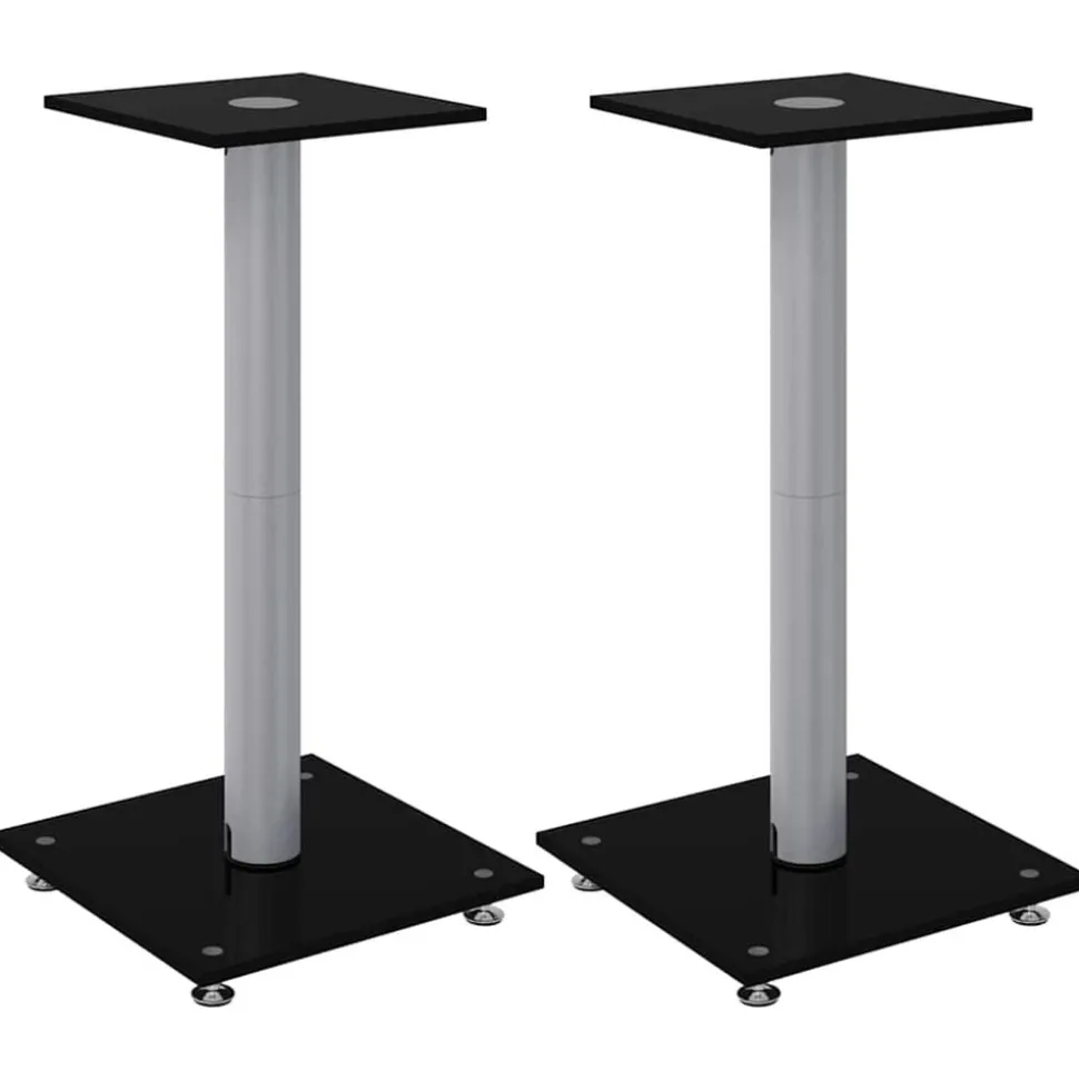 vidaXL Luidsprekerstandaards 2 st 1 pijler gehard glas zwart en zilver