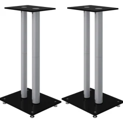 vidaXL Luidsprekerstandaards 2 st 2 pijlers gehard glas zwart zilver