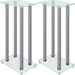 vidaXL Luidsprekerstandaards 2 st 4 pijlers gehard glas zilverkleurig