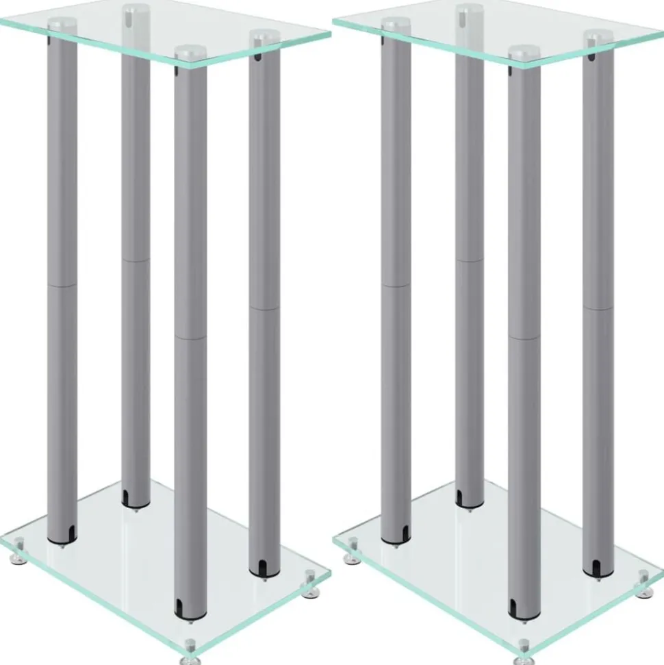 vidaXL Luidsprekerstandaards 2 st 4 pijlers gehard glas zilverkleurig