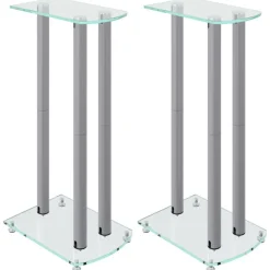 vidaXL Luidsprekerstandaards 2 st 3 pijlers gehard glas zilverkleurig