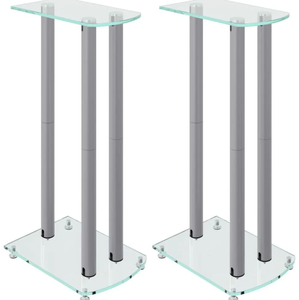 vidaXL Luidsprekerstandaards 2 st 3 pijlers gehard glas zilverkleurig