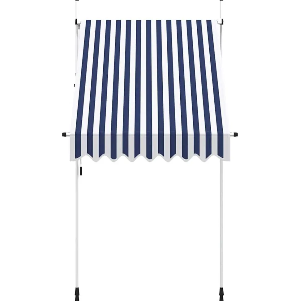 vidaXL Luifel handmatig uittrekbaar 150 cm blauw en witte strepen