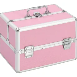 vidaXL Make-up koffer 22x30x21 cm aluminium roze