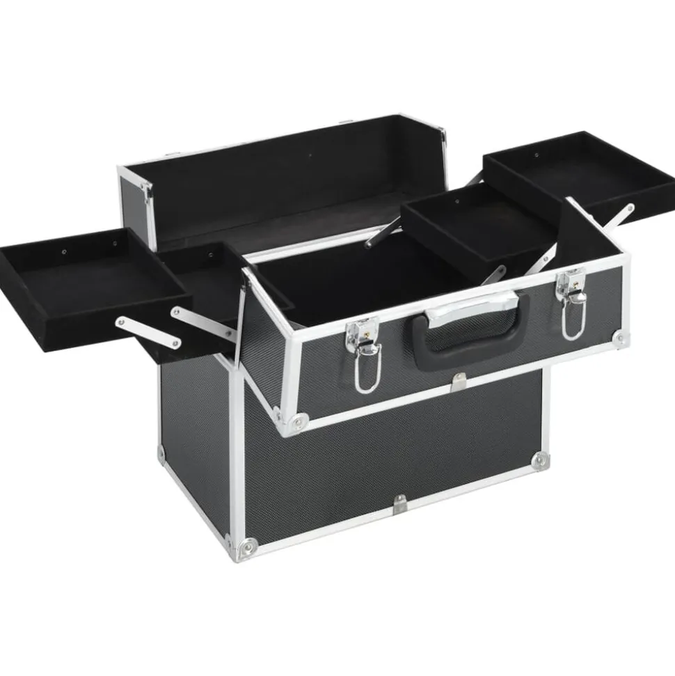 vidaXL Make-up koffer 38x23x34 cm aluminium zwart