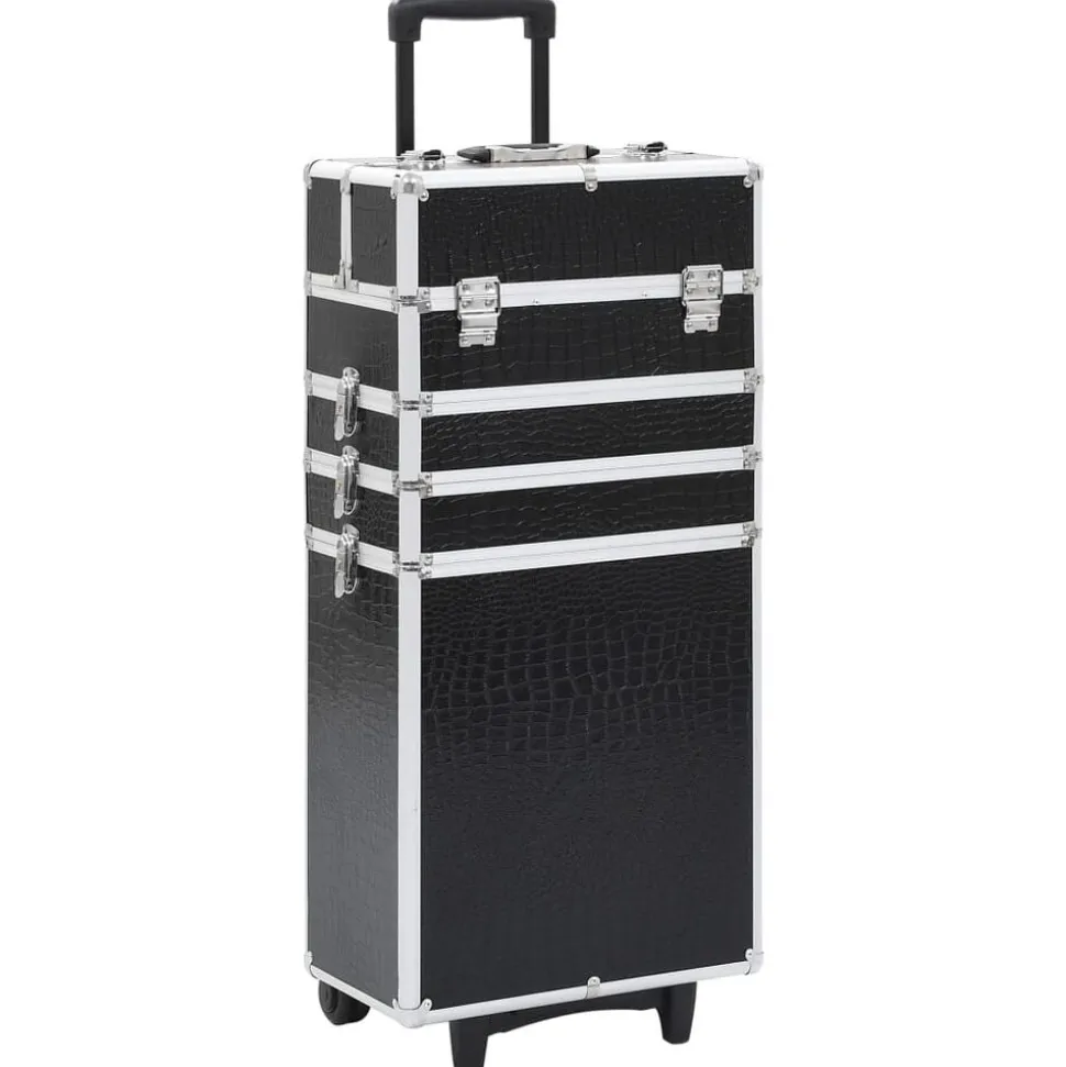 vidaXL Make-up trolley aluminium zwart met krokodillenpatroon