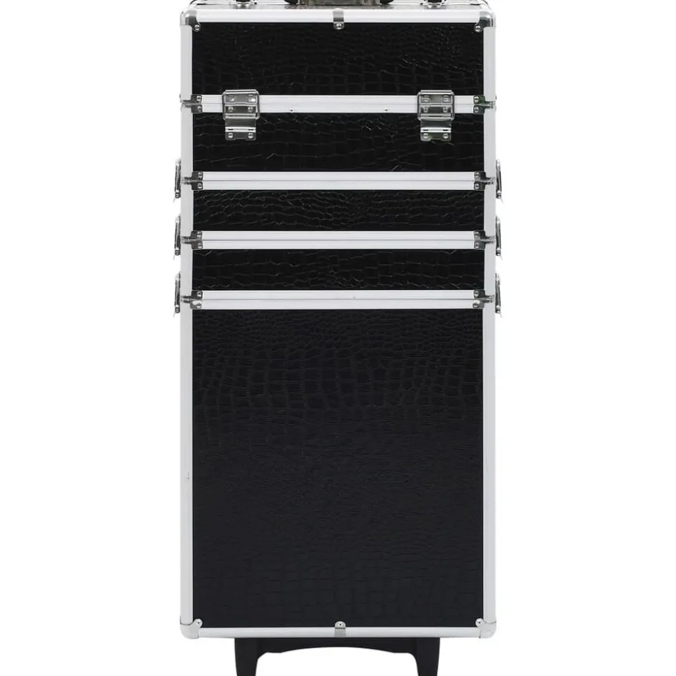 vidaXL Make-up trolley aluminium zwart met krokodillenpatroon