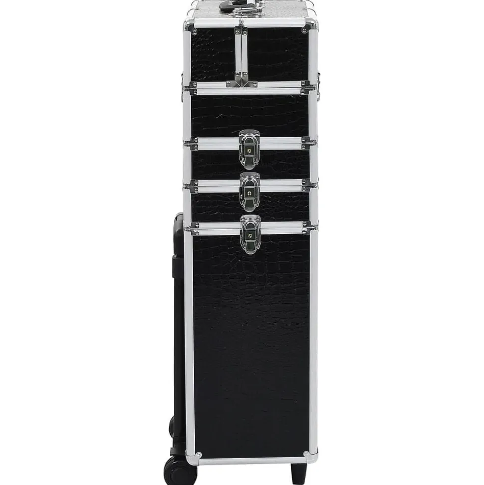 vidaXL Make-up trolley aluminium zwart met krokodillenpatroon