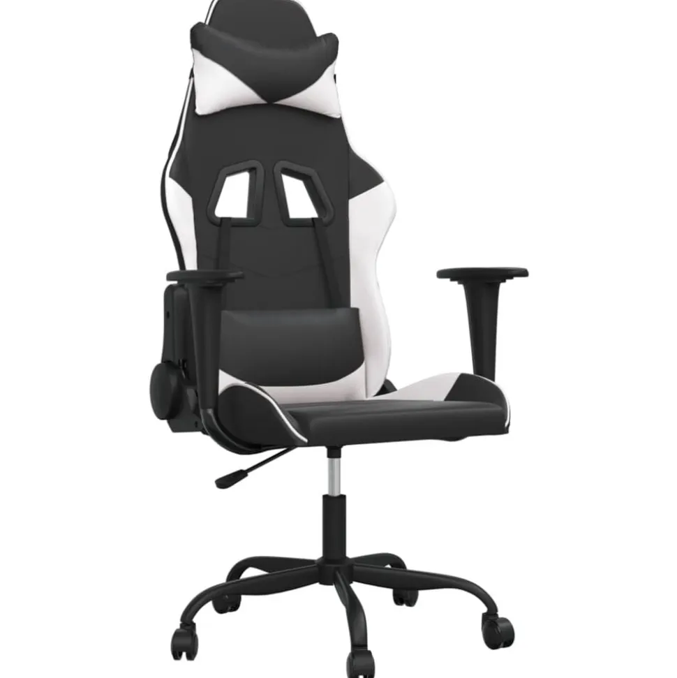 vidaXL Massage gamestoel kunstleer zwart en wit