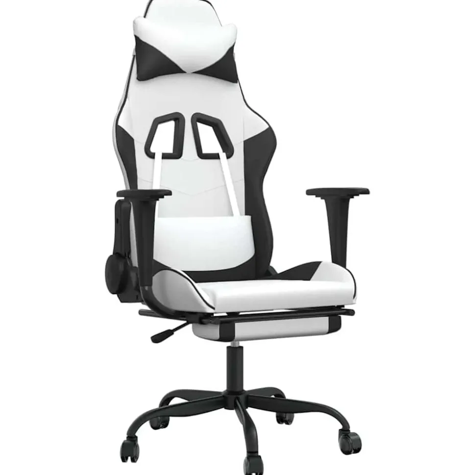 vidaXL Massage gamestoel met voetensteun kunstleer zwart en wit