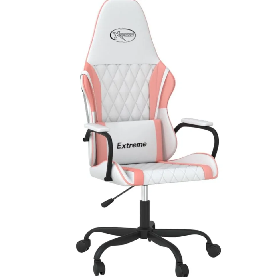vidaXL Massage gamestoel kunstleer wit en roze