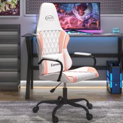 vidaXL Massage gamestoel kunstleer wit en roze