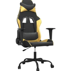 vidaXL Massage gamestoel kunstleer zwart en goudkleurig