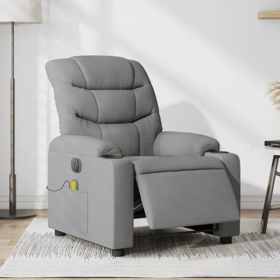 vidaXL Massagestoel elektrisch verstelbaar stof lichtgrijs