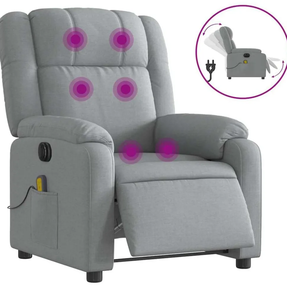 vidaXL Massagestoel elektrisch verstelbaar stof lichtgrijs