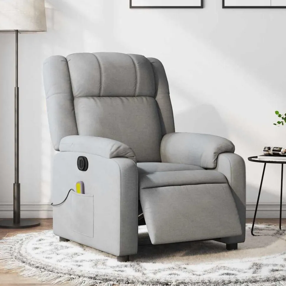 vidaXL Massagestoel elektrisch verstelbaar stof lichtgrijs