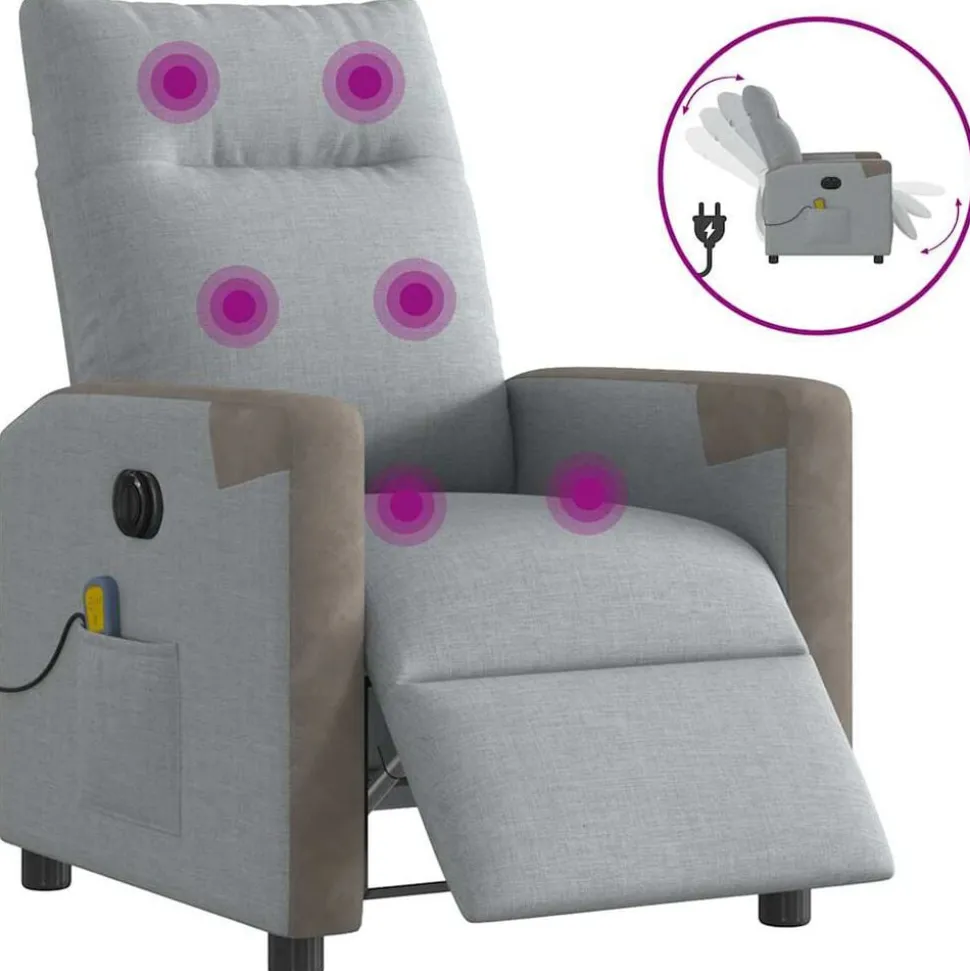 vidaXL Massagestoel elektrisch verstelbaar stof lichtgrijs