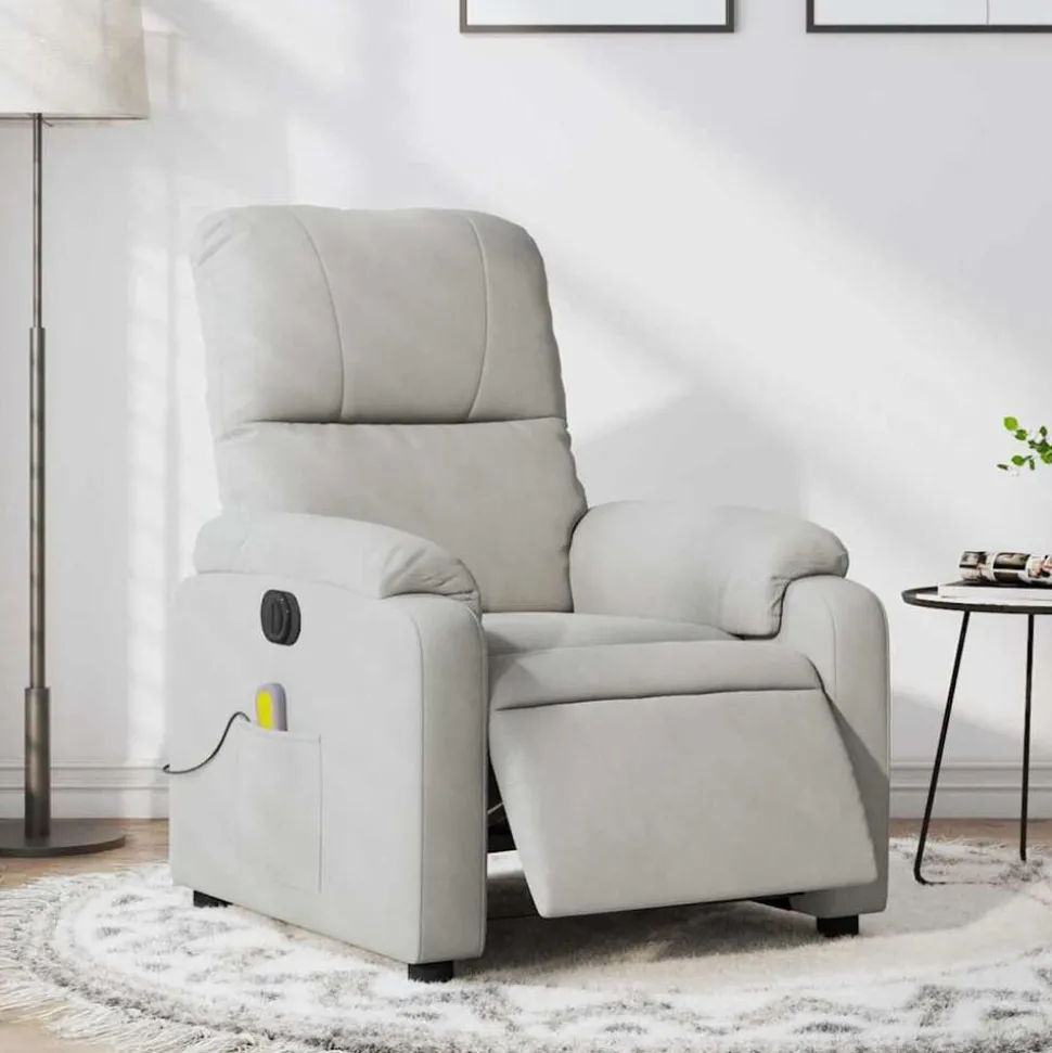 vidaXL Massagestoel elektrisch verstelbaar microvezelstof lichtgrijs