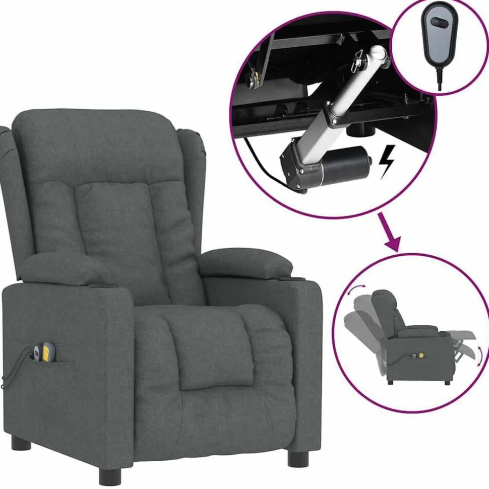 vidaXL Massagestoel elektrisch stof donkergrijs