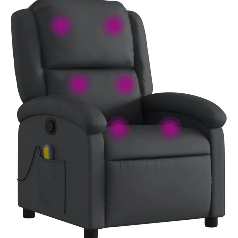 vidaXL Massagestoel van echt leer, zwart