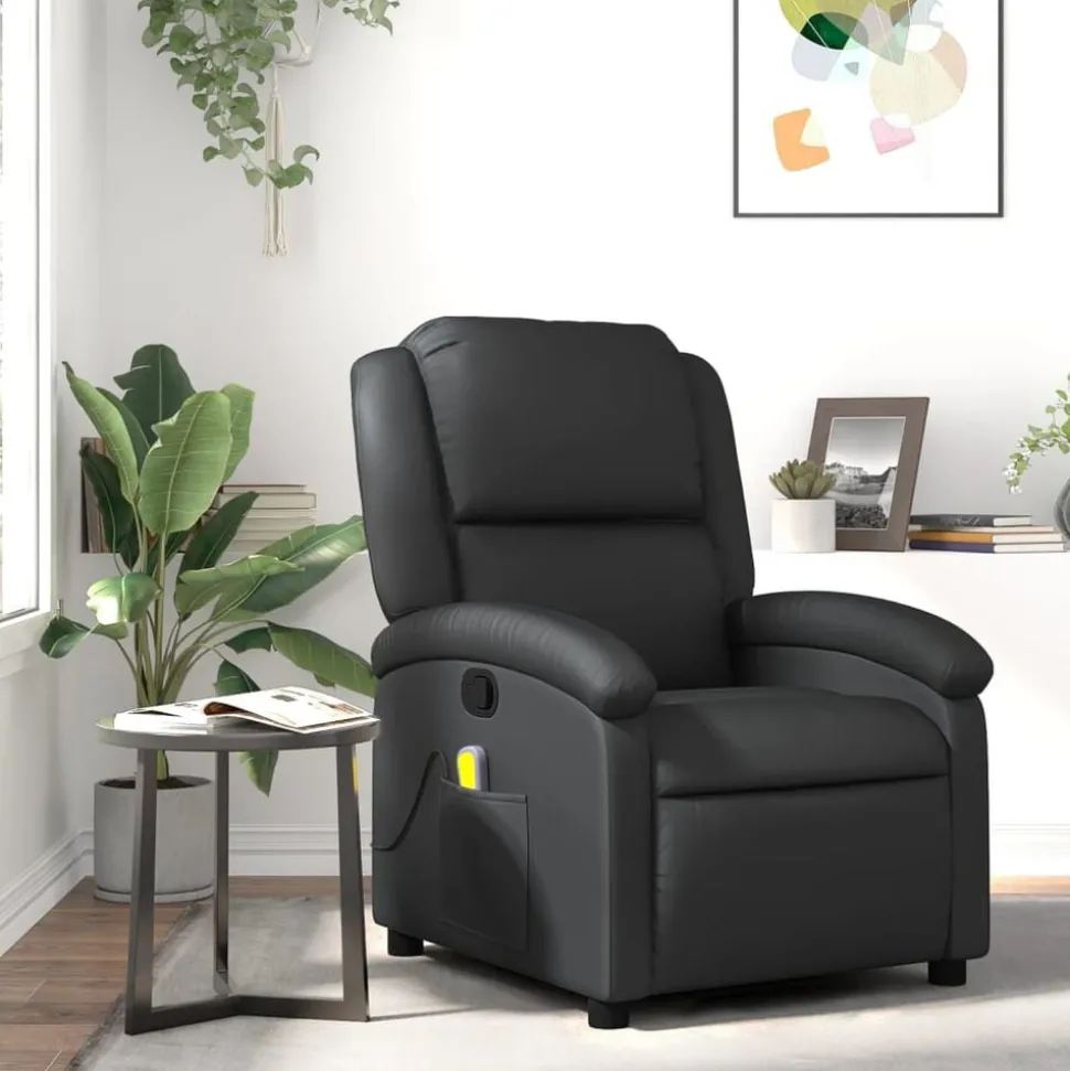 vidaXL Massagestoel van echt leer, zwart
