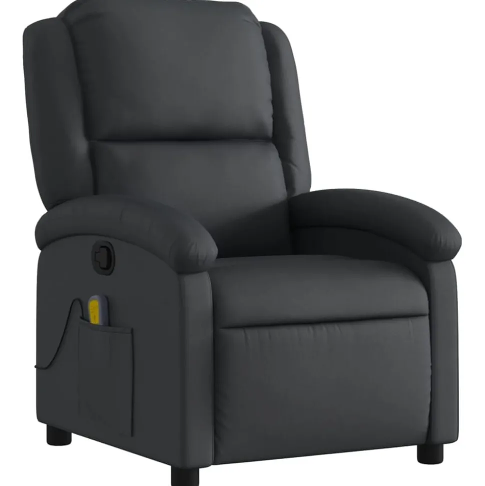 vidaXL Massagestoel van echt leer, zwart