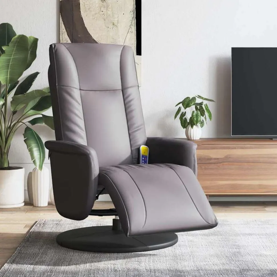 vidaXL Massagestoel verstelbaar met voetensteun kunstleer grijs