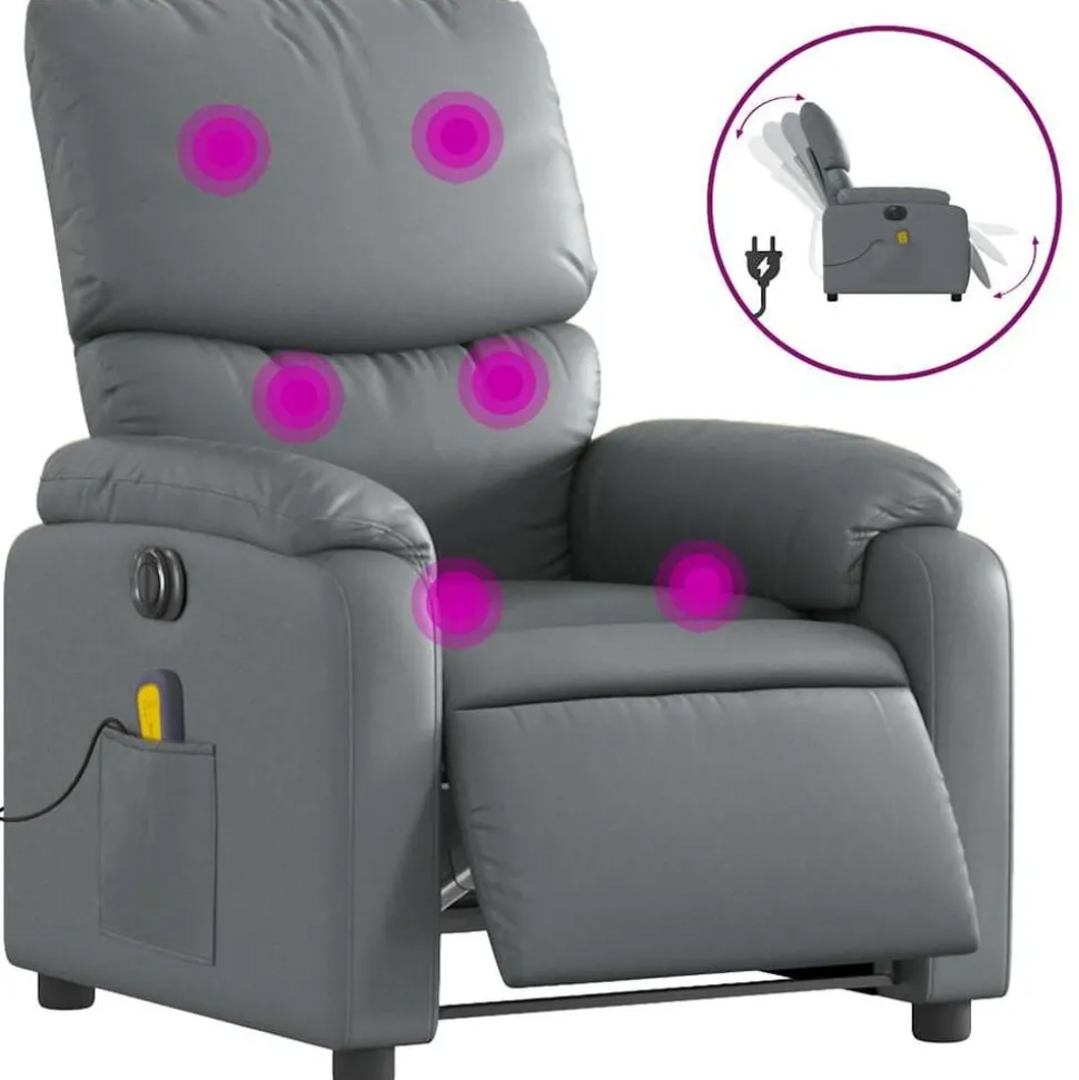 vidaXL Massagestoel verstelbaar elektrisch kunstleer grijs