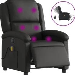 vidaXL Massagestoel verstelbaar elektrisch echt leer zwart