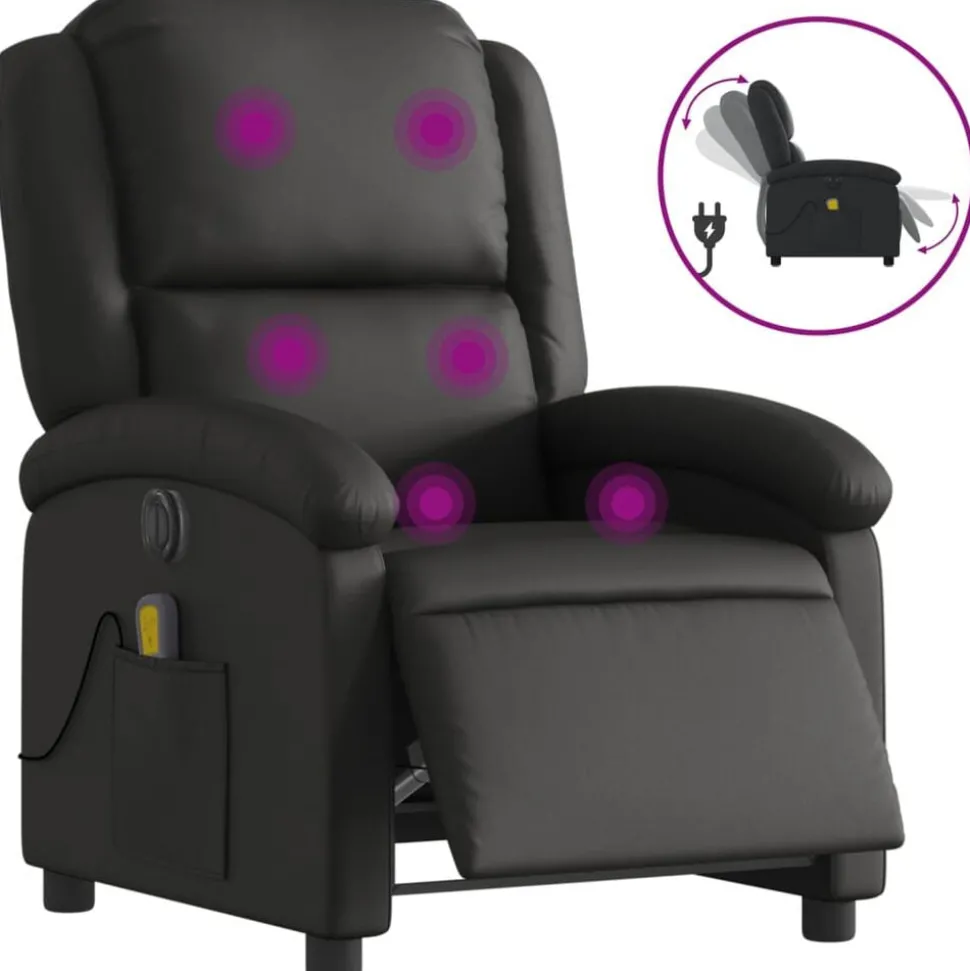 vidaXL Massagestoel verstelbaar elektrisch echt leer zwart