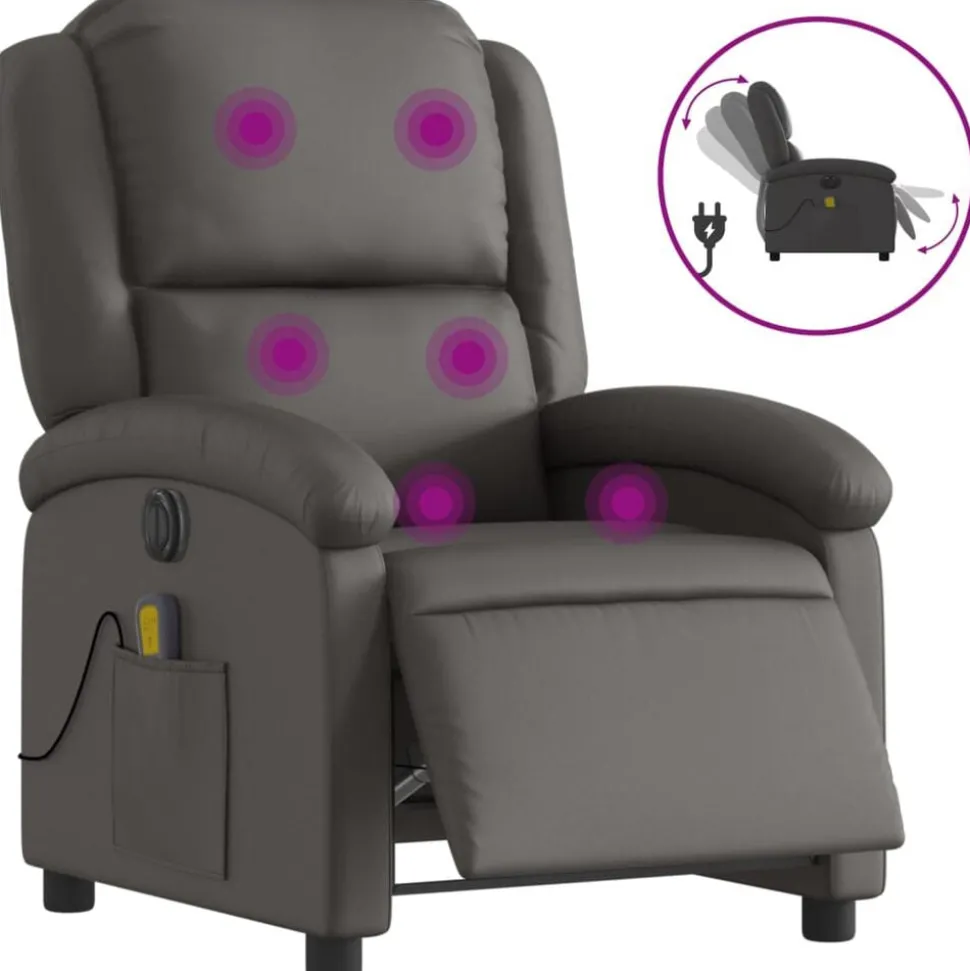 vidaXL Massagestoel verstelbaar elektrisch echt leer grijs