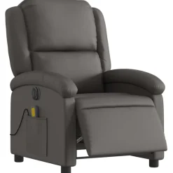 vidaXL Massagestoel verstelbaar elektrisch echt leer grijs