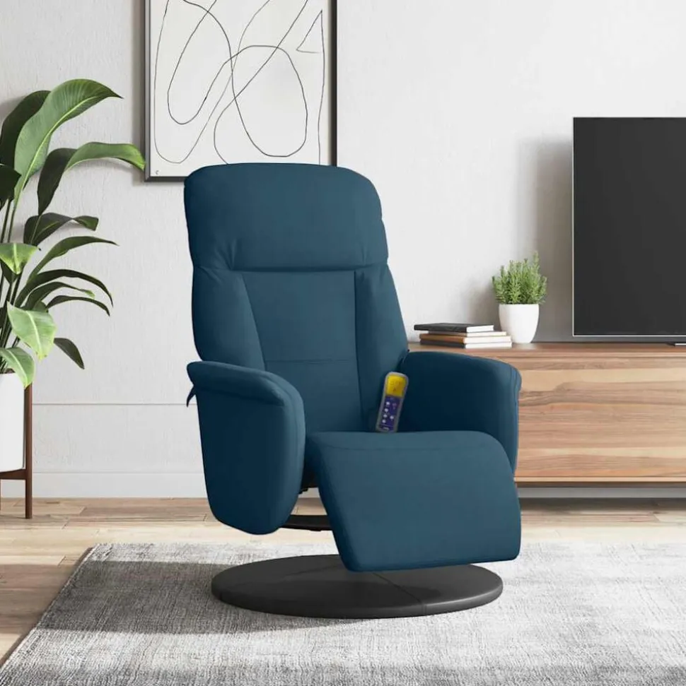 vidaXL Massagestoel verstelbaar met voetensteun fluweel blauw