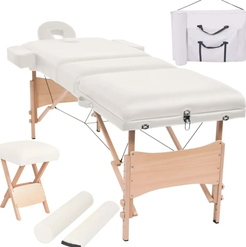 vidaXL Massagetafel- en krukset inklapbaar 3 zones 10 cm dik wit