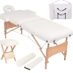 vidaXL Massagetafel- en krukset inklapbaar 2 zones 10 cm dik wit