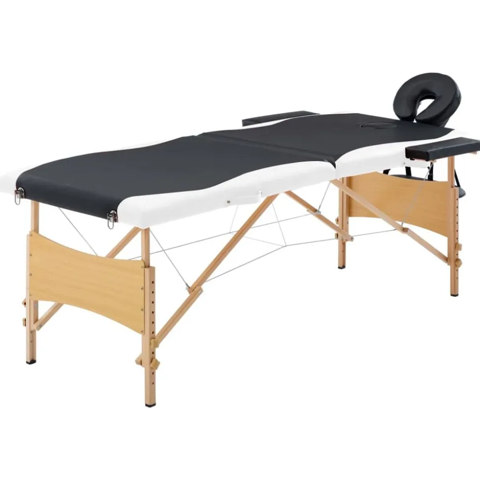 vidaXL Massagetafel inklapbaar 2 zones hout zwart en wit