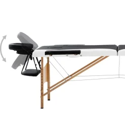 vidaXL Massagetafel inklapbaar 2 zones hout zwart en wit
